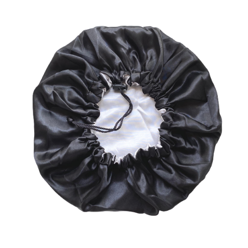 Adjustable Satin Bonnet - Black/Silver